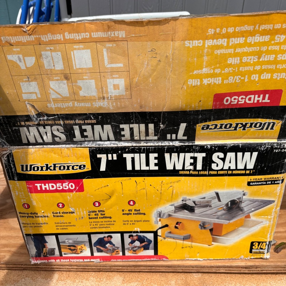 WorkForce THD550 7 Inch Tile Wet Saw 3/4 HP Stainless Steel Table Bevel Cut